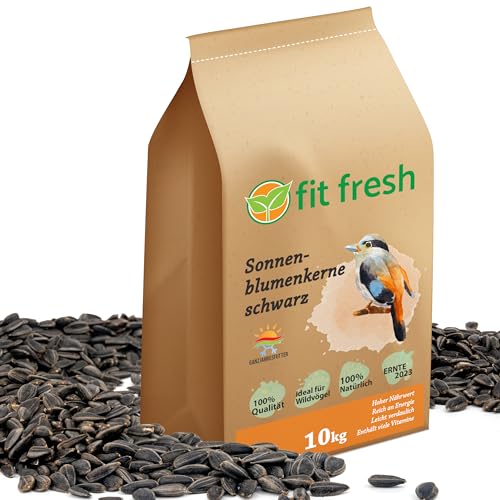 Schwarze Sonnenblumenkerne 10 kg Winter Wildvogelfutter ganzjähriges Futter Vogelfutter Winterfutter 10kg von Fit Fresh