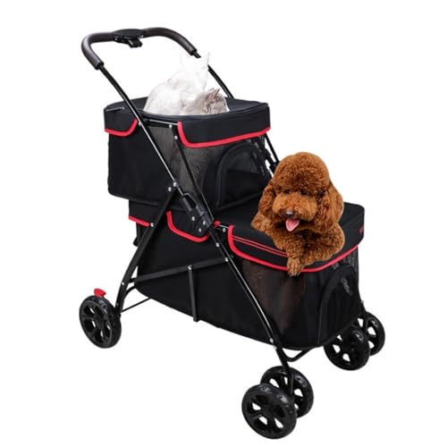 2-lagiger Haustier-Kinderwagen für 2 Katzen, doppellagiger Haustier-Hundebuggy für kleine Hunde, Hunde-Kinderwagen für Welpen, Katzen, Wagen, Reise-Kinderwagen (Nero) von Fitlin