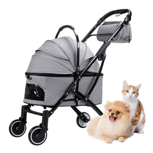 Abnehmbarer Haustier-Hunde-Kinderwagen for kleine und mittelgroße Hunde, faltbarer Haustier-Katzen-Kinderwagen, luxuriöser Hunde-Kinderwagen for mehrere Katzen, Reise-Kinderwagen mit Aufbewahrungstasc von Fitlin