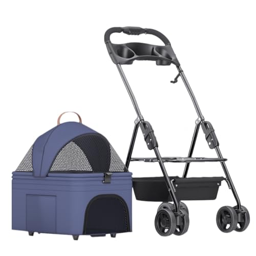 Atmungsaktive Hunde-Kinderwagen-Wagen, faltbarer Haustier-Kinderwagen, Reisekäfigträger, Haustier-Hunde-Kinderwagen for kleine mittelgroße Hunde, Haustier-Katzen-Kinderwagen, teilbarer Hunde-Kinderwag von Fitlin