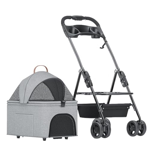 Atmungsaktive Hunde-Kinderwagen-Wagen, faltbarer Haustier-Kinderwagen, Reisekäfigträger, Haustier-Hunde-Kinderwagen for kleine mittelgroße Hunde, Haustier-Katzen-Kinderwagen, teilbarer Hunde-Kinderwag von Fitlin