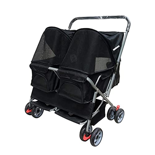 Doppel-Hundewagen, Haustier-Kinderwagen for mittelgroße Hunde, Hunde-Pushchai, Zweisitzer-Haustier-Kinderwagen for Hunde, Katzen und mehr, leichte Haustier-Transportbox, zusammenklappbarer Hunde-Reise von Fitlin