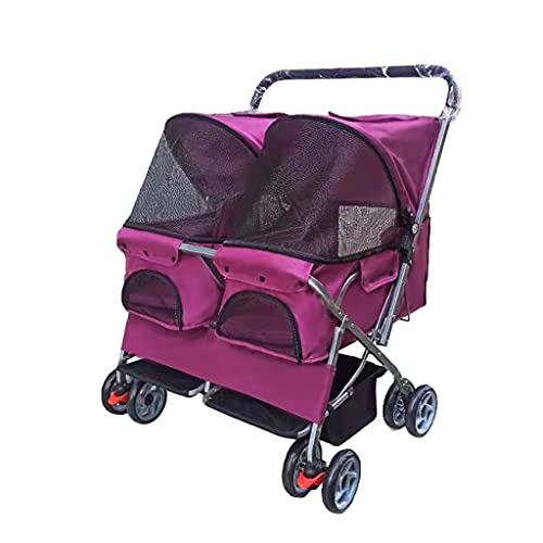 Doppel-Hundewagen, Haustier-Kinderwagen for mittelgroße Hunde, Hunde-Pushchai, Zweisitzer-Haustier-Kinderwagen for Hunde, Katzen und mehr, leichte Haustier-Transportbox, zusammenklappbarer Hunde-Reise von Fitlin