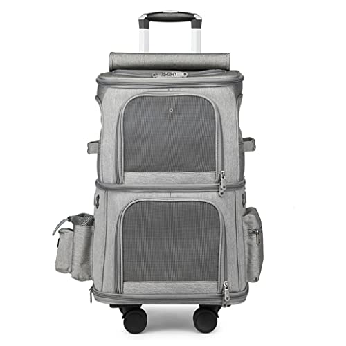 Doppellagiger Hunde-Kinderwagen, Katzen-Kinderwagen for 2 Katzen, Haustier-Katzen-Hunde-Reiseträger mit Rädern, Katzentasche, tragbarer Outdoor-Haustier-Kinderwagen, zusammenklappbarer weicher Wagen f von Fitlin