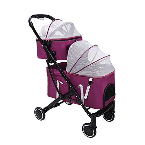 Doppelschichtiger Haustier-Hundewagen for 2 Katzen, Haustier-Kinderwagen, Kinderwagen, Katzen-Hundewagen, abnehmbarer zweischichtiger Reiseträger, Hunde-Kinderwagen, ideal for Zwillinge oder mehrere H von Fitlin