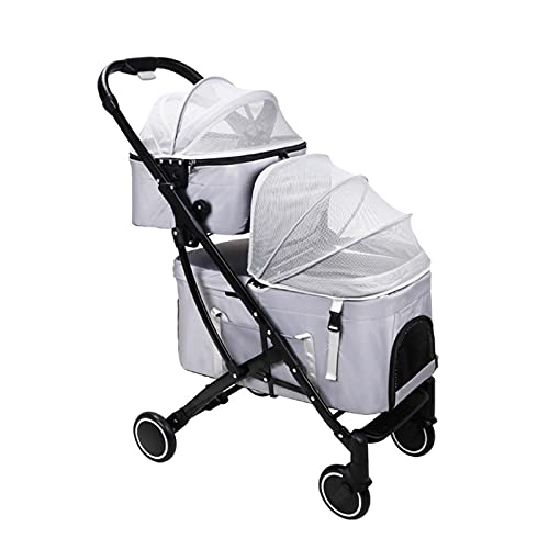 Doppelschichtiger Haustier-Hundewagen for 2 Katzen, Haustier-Kinderwagen, Kinderwagen, Katzen-Hundewagen, abnehmbarer zweischichtiger Reiseträger, Hunde-Kinderwagen, ideal for Zwillinge oder mehrere H von Fitlin