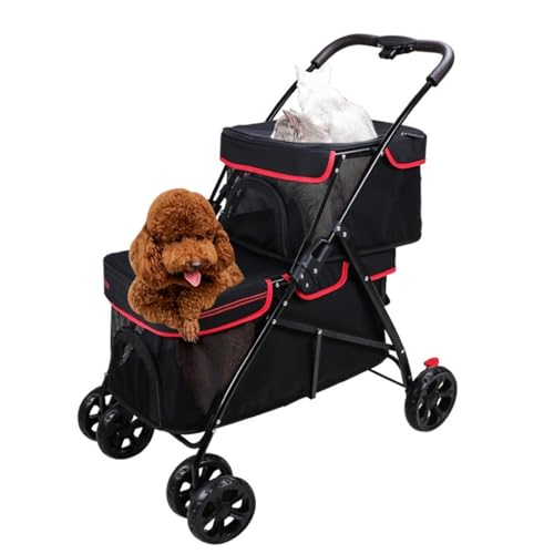 Doppelschichtiger Hunde-Kinderwagen for kleine Hunde, 2-lagiger Hunde-Kinderwagen, Katzen-Kinderwagen for 2 Katzen, Hunde-Kinderwagen, Kinderwagen for Welpen, Katzen, Wagen, gemeinsame Reise-Kinderwag von Fitlin