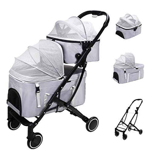 Doppelschichtiger Katzen-Kinderwagen for 2 Katzen, 2-schichtiger Haustier-Hunde-Kinderwagen for kleine und mittelgroße Hunde, abnehmbarer Haustier-Kinderwagen, Reiseträger, Katzen-Hunde-Kinderwagen, K von Fitlin