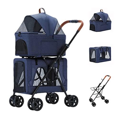 Doppelter Haustier-Kinderwagen, faltbarer Haustier-Trolley für 2 Hunde/Katzen, doppellagiger Katzen-Hunde-Kinderwagen, ideal für Doppel- oder Mehrere, atmungsaktive Reisetasche, abnehmbarer Käfig von Fitlin