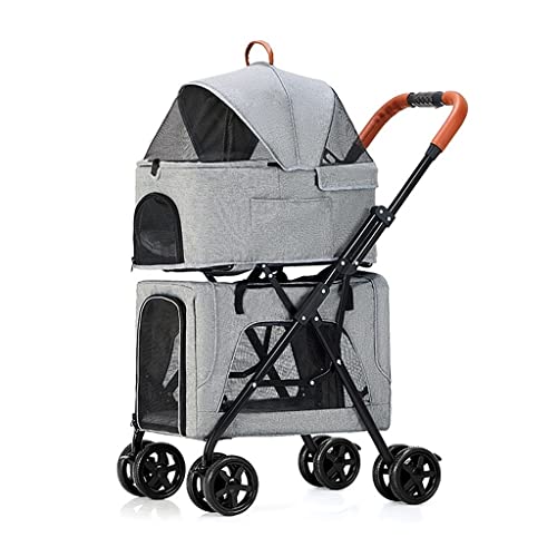 Doppelter Haustier-Kinderwagen for 2 Hunde/Katzen, Hunde-Kinderwagen, atmungsaktiver Haustier-Reise-Kinderwagen-Träger, abnehmbarer Käfig, faltbarer doppellagiger Haustier-Trolley, ideal for Zwillinge von Fitlin