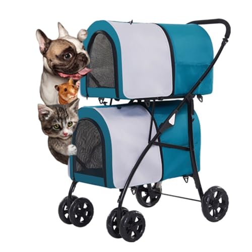 Doppelter Hunde-Kinderwagen, 2-lagiger Haustier-Katzen-Hunde-Kinderwagen, Reiseträger, 4-Rad-Haustier-Kinderwagen, Kinderwagen, leichte Haustier-Kinderwagen for Hunde und Katzen, ideal for Zwillinge o von Fitlin