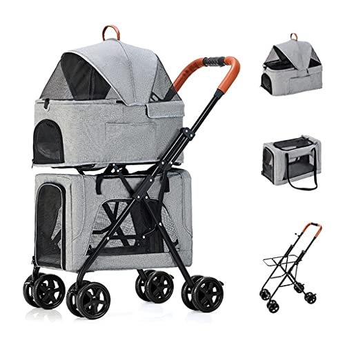 Doppelter Kinderwagen for Haustiere, faltbarer Haustierwagen for 2 Hunde/Katzen, doppellagiger Kinderwagen for Katzen und Hunde, ideal for Zwillinge oder mehrere, atmungsaktiver Reiseträger, abnehmbar von Fitlin