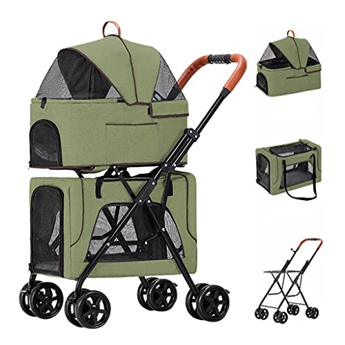 Doppelter Kinderwagen for Haustiere, faltbarer Haustierwagen for 2 Hunde/Katzen, doppellagiger Kinderwagen for Katzen und Hunde, ideal for Zwillinge oder mehrere, atmungsaktiver Reiseträger, abnehmbar von Fitlin