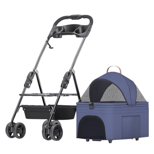 Faltbarer Haustier-Kinderwagen, Reisekäfig-Tragetasche, atmungsaktiver Hunde-Kinderwagen, Haustier-Kinderwagen für kleine, mittelgroße Hunde, Haustier-Katzen-Kinderwagen, trennbarer Hundewagen mit von Fitlin