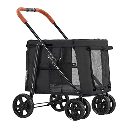 Großer Hunde-Kinderwagen, Haustier-Kinderwagen für große Hunde, luxuriöser faltbarer Transportwagen, Premium-Haustier-Kinderwagen, 4 Räder, Haustier-Kinderwagen für Katzen, Hunde und mehr (schwarz) von Fitlin