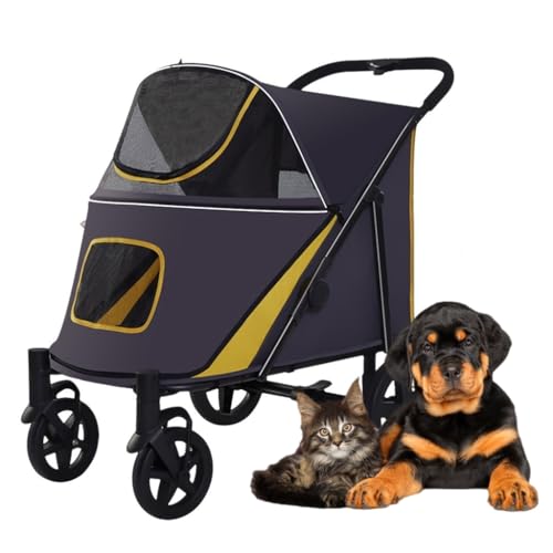 Großer Hundebuggy Luxus-Kinderwagen, Premium-Haustier-Kinderwagen mit 4 Rädern, Haustier-Kinderwagen für Katzen, Hunde und mehr, faltbare Tragetasche, Buggy, Haustier-Kinderwagen für große Hunde von Fitlin