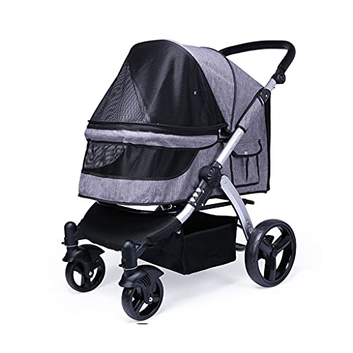 Großer Hundekinderwagen, Hundewagen for große Hunde, Haustierwagen, Reiseträger, Hundewagen for Zwei Katzen, Oxford-Stoff, Aluminiumlegierung, Tragfähigkeit 30 kg(Gray a) von Fitlin