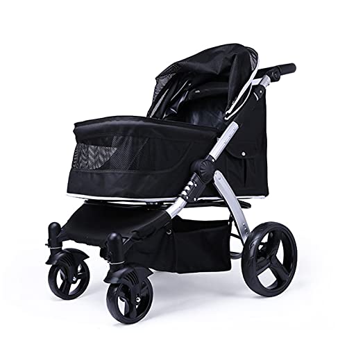 Großer Hundekinderwagen, Hundewagen for große Hunde, Haustierwagen, Reiseträger, Hundewagen for Zwei Katzen, Oxford-Stoff, Aluminiumlegierung, Tragfähigkeit 30 kg(Nero) von Fitlin