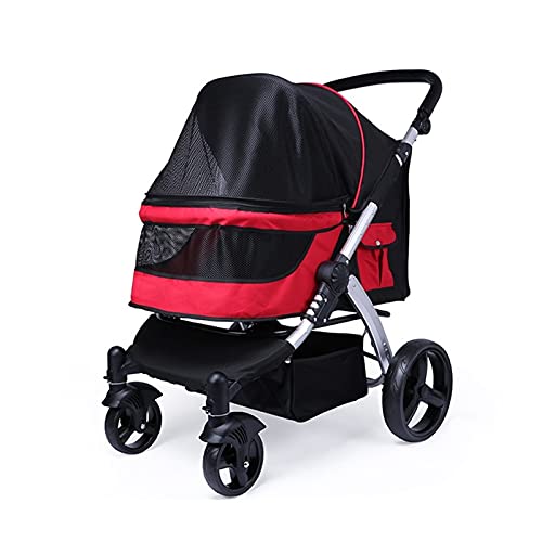 Großer Hundekinderwagen, Hundewagen for große Hunde, Haustierwagen, Reiseträger, Hundewagen for Zwei Katzen, Oxford-Stoff, Aluminiumlegierung, Tragfähigkeit 30 kg(Red) von Fitlin