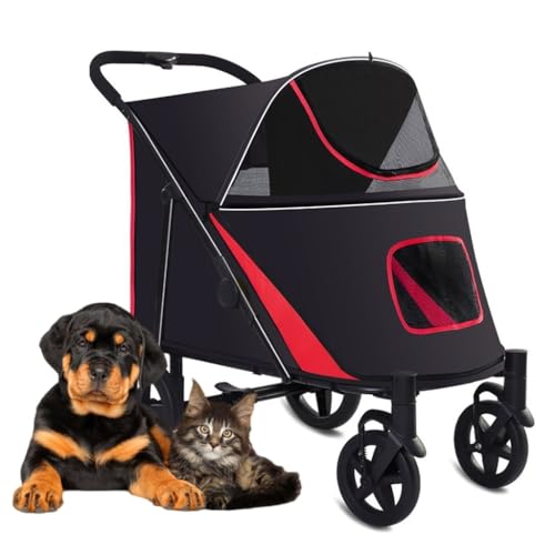 Haustier-Hunde-Kinderwagen for große Hunde, großer Hunde-Kinderwagen, Luxus-Kinderwagen, Premium-Haustier-Kinderwagen, 4-Rad-Haustier-Kinderwagen for Katzen, Hunde und mehr, faltbarer Kinderwagen(Red) von Fitlin