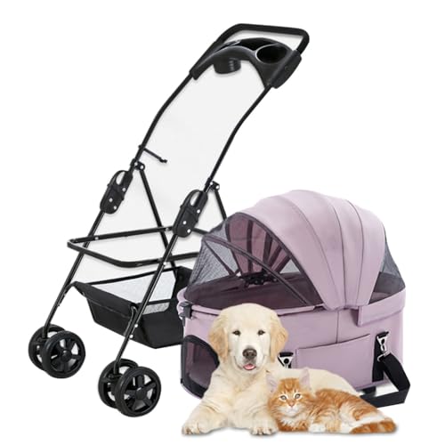 Haustier-Hundekinderwagen for kleine mittelgroße Hunde/Katzen, Katzen-Hunde-Kinderwagen, Reisewagen mit Reißverschluss, faltbarer Haustier-Kinderwagen, atmungsaktiver Hundewagen-Kinderwagen mit Geträn von Fitlin