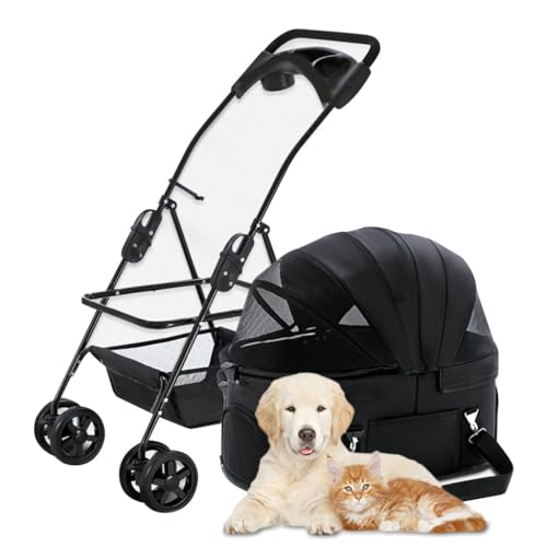 Haustier-Hundekinderwagen for kleine mittelgroße Hunde/Katzen, Katzen-Hunde-Kinderwagen, Reisewagen mit Reißverschluss, faltbarer Haustier-Kinderwagen, atmungsaktiver Hundewagen-Kinderwagen mit Geträn von Fitlin