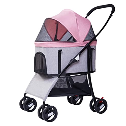 Haustier-Hundebuggy für kleine und mittelgroße Hunde, Reise-Katzenwagen, Outdoor-Buggy, 4 Räder, leichter zusammenklappbarer, abnehmbarer Hundewagen für kleine Hunde (Rosa) von Fitlin