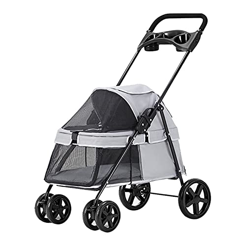 Haustier-Hundewagen for Katzen mit Getränkehalter, Hundewagen for kleine Hunde, Premium-Hundewagen-Buggy mit Regenschutz, atmungsaktive Hundewagen(Grey a) von Fitlin