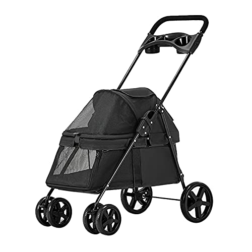 Haustier-Hundewagen for Katzen mit Getränkehalter, Hundewagen for kleine Hunde, Premium-Hundewagen-Buggy mit Regenschutz, atmungsaktive Hundewagen(Nero) von Fitlin