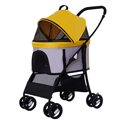 Haustier-Hundewagen für kleine und mittelgroße Hunde, Reise-Katzenwagen, Outdoor-Buggy, 4 Räder, leichter zusammenklappbarer, abnehmbarer Hundewagen für kleine Hunde (Gelb) von Fitlin