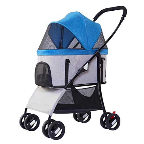 Haustier-Hundewagen für kleine und mittelgroße Hunde, Reise-Katzenwagen, Outdoor-Buggy, 4 Räder, leichter zusammenklappbarer, abnehmbarer Hundewagen für kleine Hunde (blau) von Fitlin