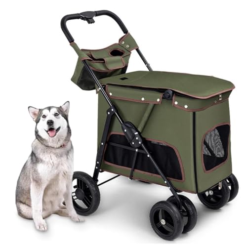 Haustier-Katzen-Kinderwagen, Kinderwagen for ältere Hunde, Kinderwagen mit Tasche, Haustier-Hunde-Kinderwagen for mittelgroße und große Hunde, 4 Räder, großer Haustier-Hunde-Kinderwagen, Reiseträger f von Fitlin