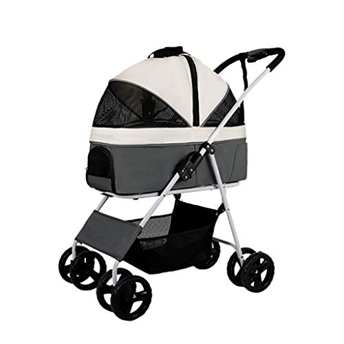 Haustier-Kinderwagen, Hunde-Kinderwagen for mittelgroße und kleine Hunde bis 20 kg, Faltbarer 4-Rad-Katzen-Kinderwagen mit abnehmbarem Träger, atmungsaktiver Autositz, große Netztasche(Gray) von Fitlin