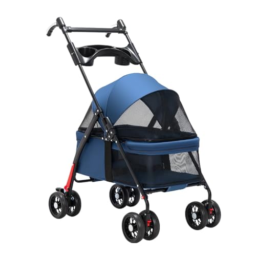 Haustier-Kinderwagen, Kinderwagen for Hunde und Katzen, Faltbarer Wagenträger, Haustier-Katzen-Hunde-Kinderwagen mit Getränkehalter-Tablett, Haustier-Hunde-Kinderwagen for kleine Hunde, Verstellbarer von Fitlin