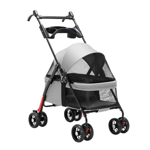 Haustier-Kinderwagen, Kinderwagen for Hunde und Katzen, Faltbarer Wagenträger, Haustier-Katzen-Hunde-Kinderwagen mit Getränkehalter-Tablett, Haustier-Hunde-Kinderwagen for kleine Hunde, Verstellbarer von Fitlin