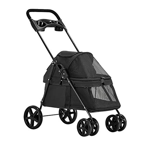 Haustier-Kinderwagen for 2 Katzen mit Getränkehalter, Hunde-Kinderwagen for kleine Hunde, Premium-Haustier-Kinderwagen-Buggy mit Regenschutz, atmungsaktive Hunde-Kinderwagen(Nero) von Fitlin