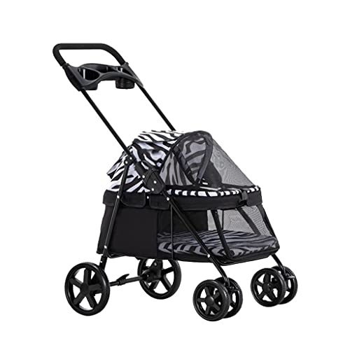 Haustier-Kinderwagen for 2 Katzen mit Getränkehalter, Hunde-Kinderwagen for kleine Hunde, Premium-Haustier-Kinderwagen-Buggy mit Regenschutz, atmungsaktive Hunde-Kinderwagen(Zebra) von Fitlin