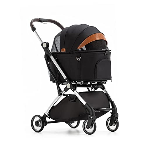 Haustier-Kinderwagen for Katzen und Hunde, teilbarer Hunde-Kinderwagen, 4-Rad-Haustier-Kinderwagen for kleine, mittelgroße Hunde, Buggy-Kinderwagen, Leichter zusammenklappbarer Reisewagen(Black) von Fitlin