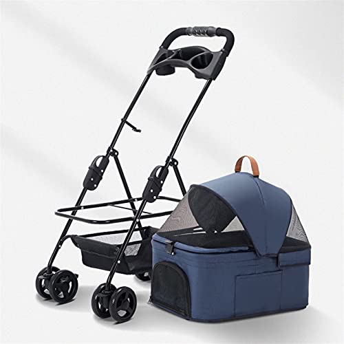 Haustier-Kinderwagen for Katzen und Hunde mit abnehmbarem Getränkehalter, Premium-Kinderwagen for kleine und mittelgroße Hunde, leichter Kinderwagen, atmungsaktiver Katzen-Kinderwagen ohne Reißverschl von Fitlin