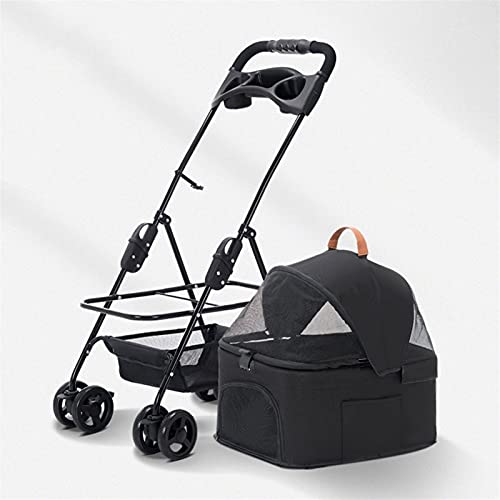 Haustier-Kinderwagen for Katzen und Hunde mit abnehmbarem Getränkehalter, Premium-Kinderwagen for kleine und mittelgroße Hunde, leichter Kinderwagen, atmungsaktiver Katzen-Kinderwagen ohne Reißverschl von Fitlin