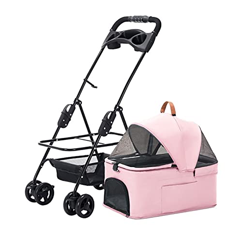 Haustier-Kinderwagen for Katzen und Hunde mit abnehmbarem Getränkehalter, Premium-Kinderwagen for kleine und mittelgroße Hunde, leichter Kinderwagen, atmungsaktiver Katzen-Kinderwagen ohne Reißverschl von Fitlin