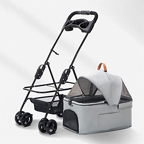 Haustier-Kinderwagen for Katzen und Hunde mit abnehmbarem Getränkehalter, Premium-Kinderwagen for kleine und mittelgroße Hunde, leichter Kinderwagen, atmungsaktiver Katzen-Kinderwagen ohne Reißverschl von Fitlin