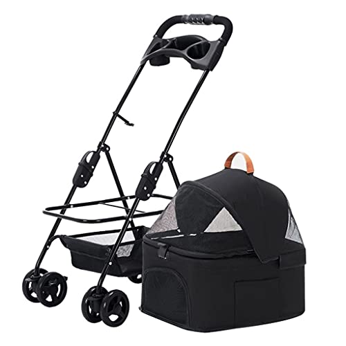 Haustier-Kinderwagen for kleine mittelgroße Hunde, Hunde-Kinderwagen, Katzen-Kinderwagen mit abnehmbarem Getränkehalter, faltbarer 4-Rad-Hundewagen, Kinderwagen, Reiseträger, atmungsaktiver Wagen(Nero von Fitlin