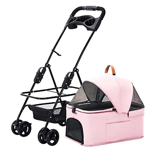 Haustier-Kinderwagen for kleine mittelgroße Hunde, Hunde-Kinderwagen, Katzen-Kinderwagen mit abnehmbarem Getränkehalter, faltbarer 4-Rad-Hundewagen, Kinderwagen, Reiseträger, atmungsaktiver Wagen(Pink von Fitlin