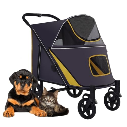 Haustier-Kinderwagen für große Hunde, großer Hundewagen, luxuriöser Kinderwagen, Premium-Haustier-Kinderwagen, 4 Räder, Haustier-Kinderwagen für Katze, Hund und mehr, faltbarer Transportwagen (gelb) von Fitlin