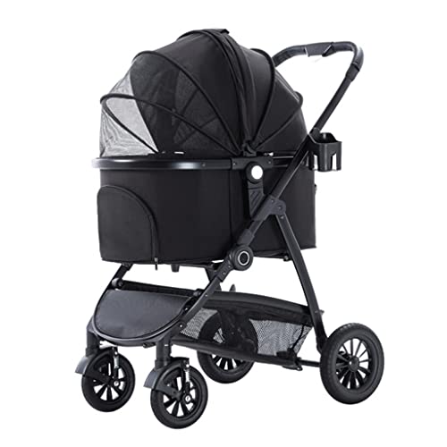 Haustier-Hunde-Kinderwagen for mittelgroße kleine Hunde, verbesserter Haustier-Kinderwagen, 4-Rad-Katzen-Hunde-Kinderwagen mit abnehmbarem Träger, atmungsaktiver Kutschensitz, große Kapazität, Nettobe von Fitlin