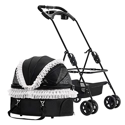 Haustier-Reisekinderwagen, Katzen- und Hundewagen for kleine, mittelgroße Hunde und Katzen, Katzenwagen mit 4 Rädern, zusammenklappbarer Hundewagen, Hundewagen, Kinderwagen, Reiseträger, Trolley mit G von Fitlin