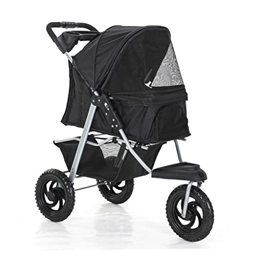 Haustier-Reisewagen mit 3 Rädern, Hundewagen für mittelgroße und kleine Hunde mit großen Rädern, Haustier-Kinderwagen für Katzen/Hunde, Kinderwagen, Wagen mit Getränkehalter (Nero) von Fitlin