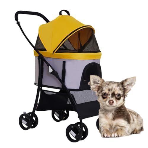 Hunde-Kinderwagen, Reise-Kinderwagen-Träger, Outdoor-Buggy, 4-Rad-Haustier-Katzen-Kinderwagen, Haustier-Hunde-Kinderwagen for kleine Hunde, Haustier-Katzen-Kinderwagen, zusammenklappbarer, abnehmbarer von Fitlin