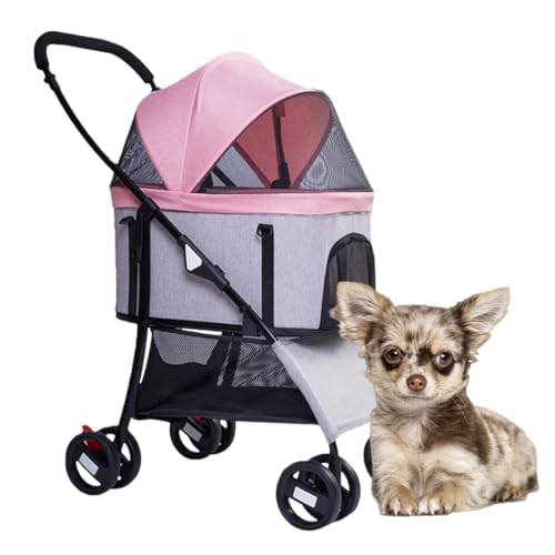 Hunde-Kinderwagen, Reise-Kinderwagen-Träger, Outdoor-Buggy, 4-Rad-Haustier-Katzen-Kinderwagen, Haustier-Hunde-Kinderwagen for kleine Hunde, Haustier-Katzen-Kinderwagen, zusammenklappbarer, abnehmbarer von Fitlin